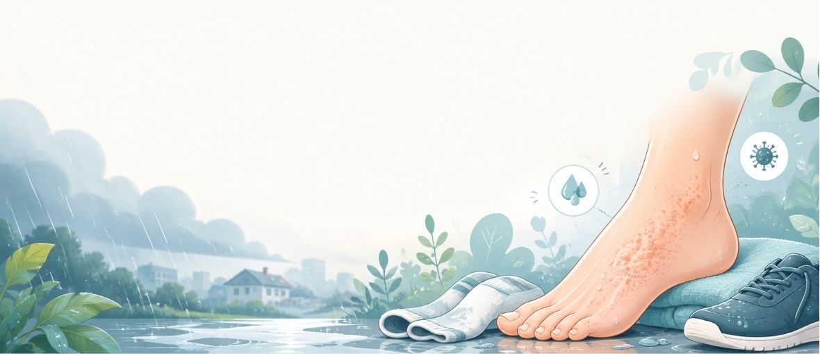 Rainy season skin problems and fungal skin infections caused by humidity, moisture, and sweating